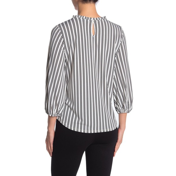 Adrianna Papell Quarter Bubble Sleeve Striped Blouse Gray Red Size Medium - Picture 1 of 8